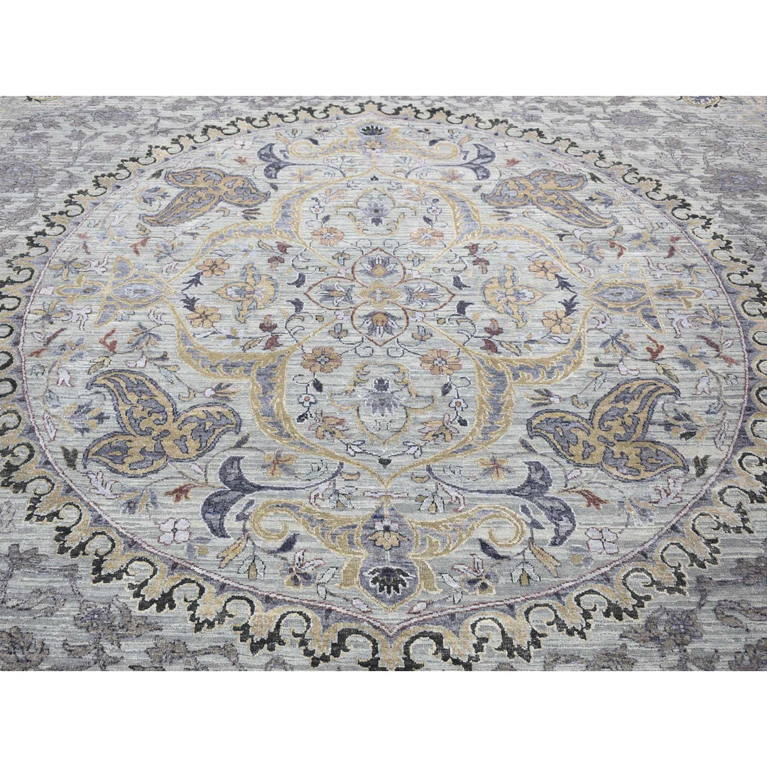 9'0" x 12'0" New Hand Knotted Grey Wool & Silk Rectangle Oriental Rug - MOA10280451