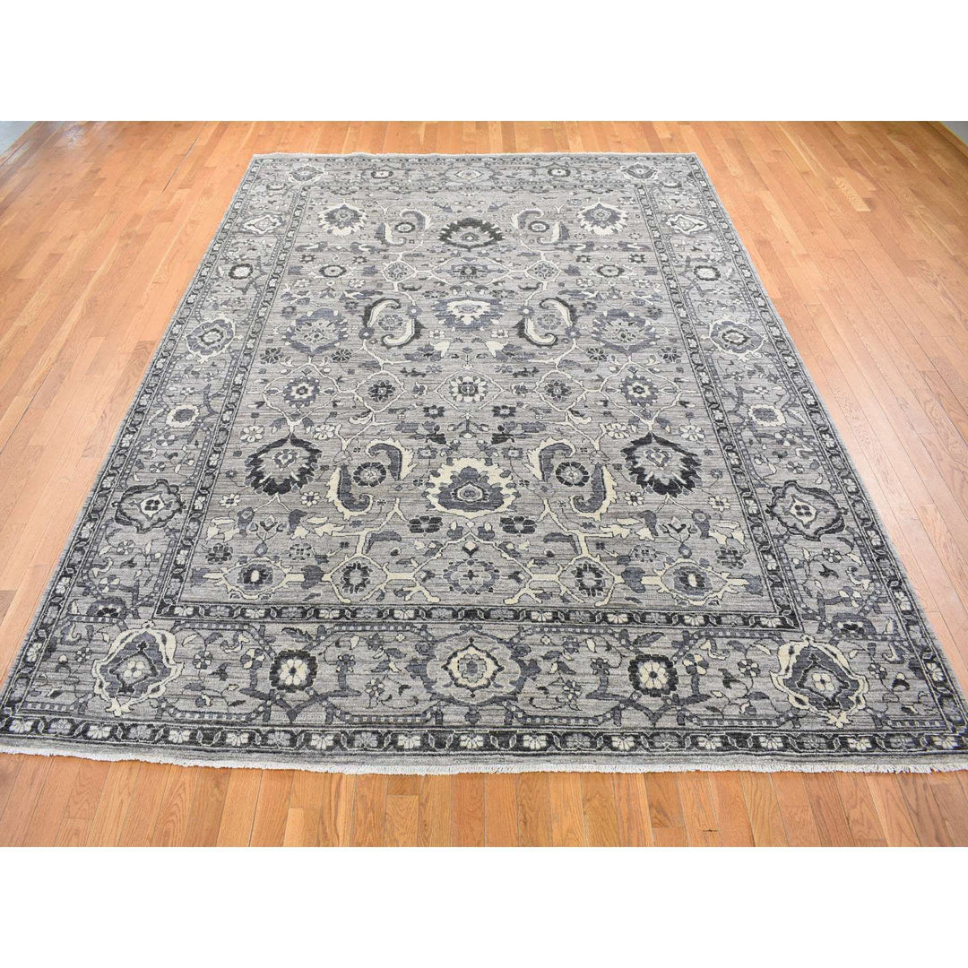 9'1" x 12'3" New Hand Knotted Grey Wool Rectangle Oriental Rug - MOA10280452