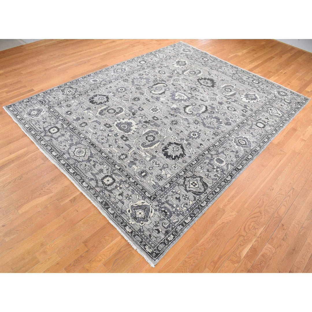 9'1" x 12'3" New Hand Knotted Grey Wool Rectangle Oriental Rug - MOA10280452