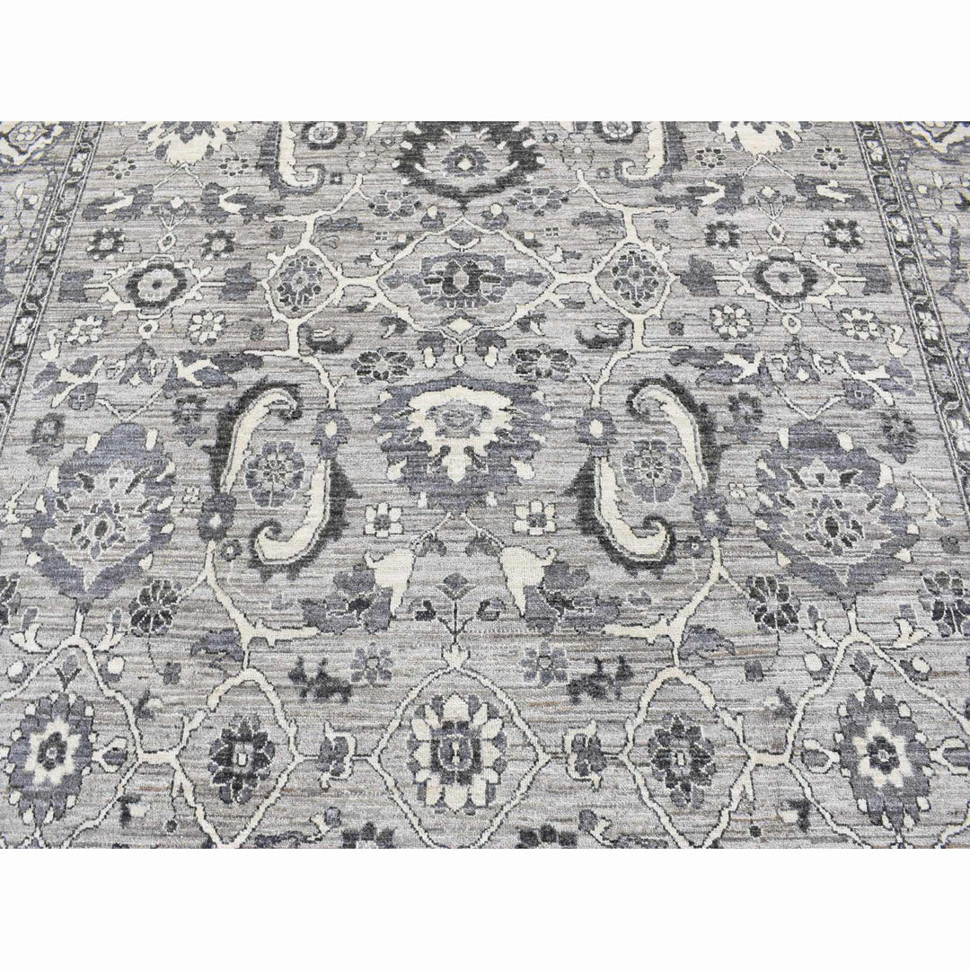 9'1" x 12'3" New Hand Knotted Grey Wool Rectangle Oriental Rug - MOA10280452