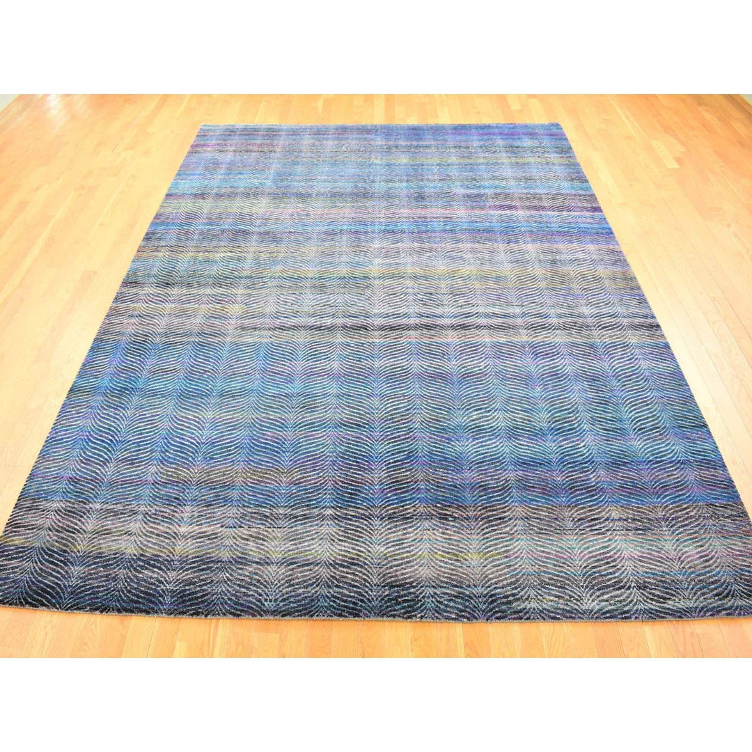 9'0" x 12'2" New Hand Knotted Multicolored Wool & Silk Rectangle Oriental Rug - MOA10280453