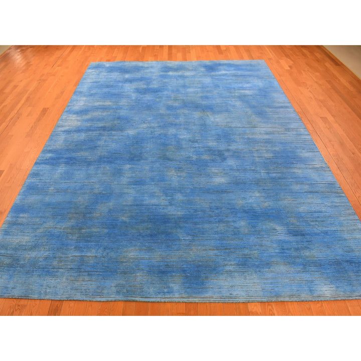 10'0" x 14'1" New Hand Knotted Blue Wool Rectangle Oriental Rug - MOA10280518