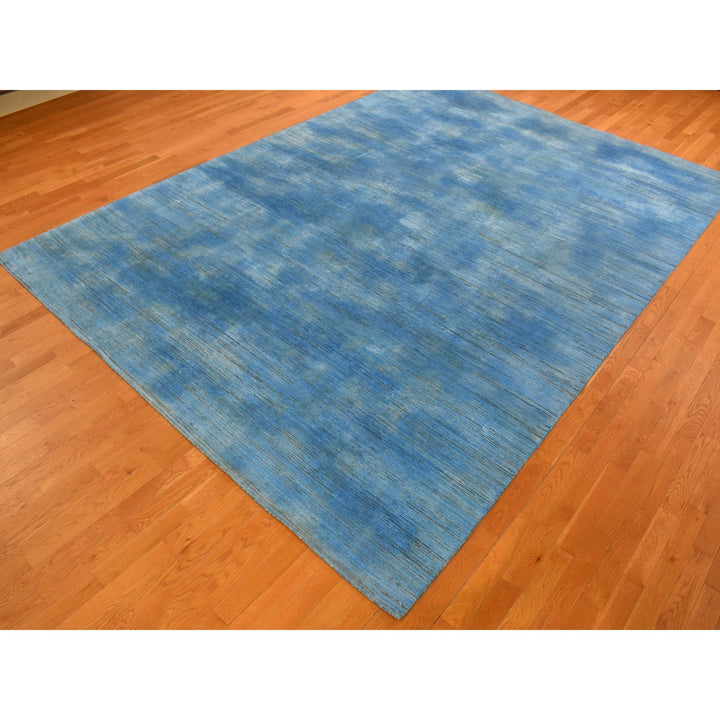 10'0" x 14'1" New Hand Knotted Blue Wool Rectangle Oriental Rug - MOA10280518