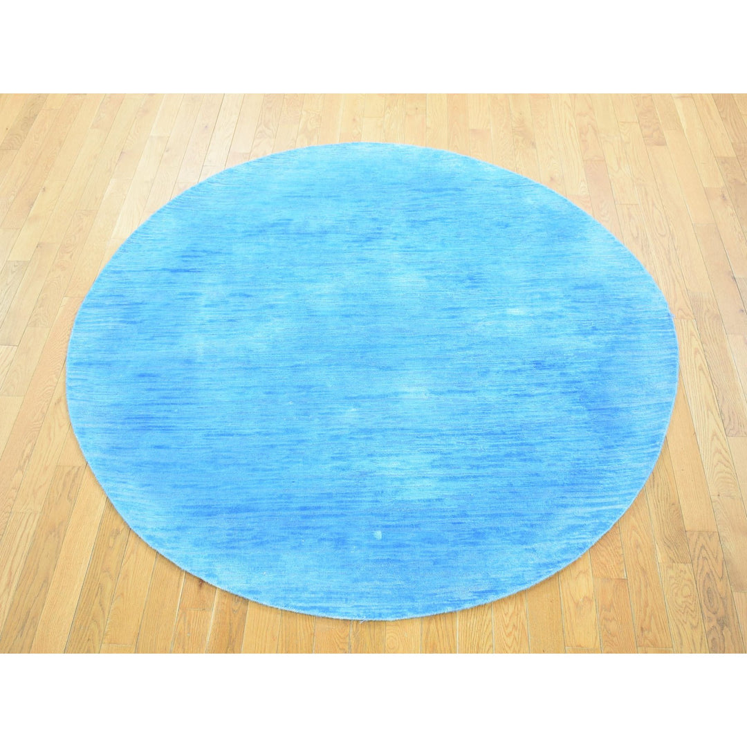 6'1" x 6'1" New Hand Knotted Blue Wool Round Oriental Rug - MOA10280523