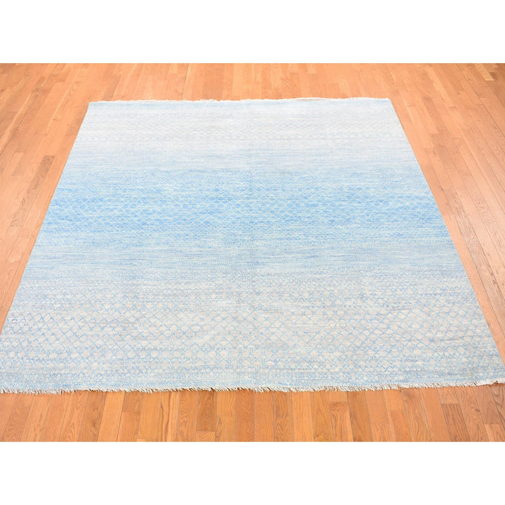 8'0" x 8'0" New Hand Knotted Blue Wool Square Oriental Rug - MOA10280529