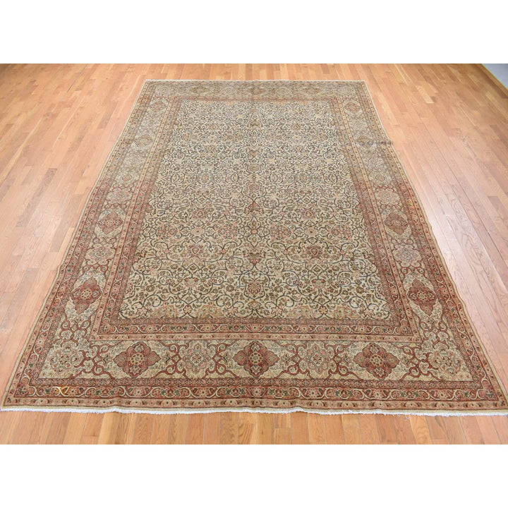 8'6" x 12'1" Vintage Hand Knotted Beige Wool Rectangle Oriental Rug - MOA10280589