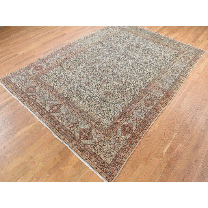 8'6" x 12'1" Vintage Hand Knotted Beige Wool Rectangle Oriental Rug - MOA10280589