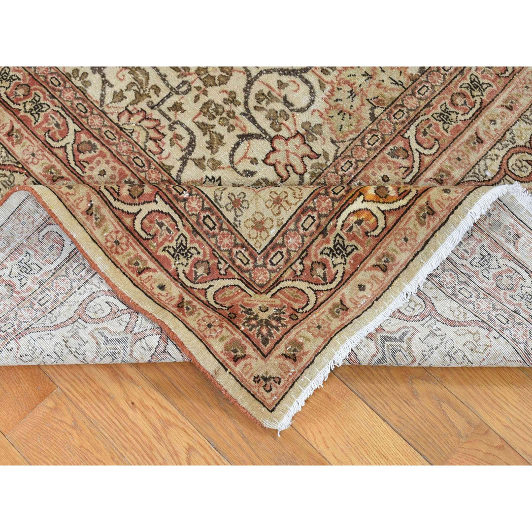 8'6" x 12'1" Vintage Hand Knotted Beige Wool Rectangle Oriental Rug - MOA10280589