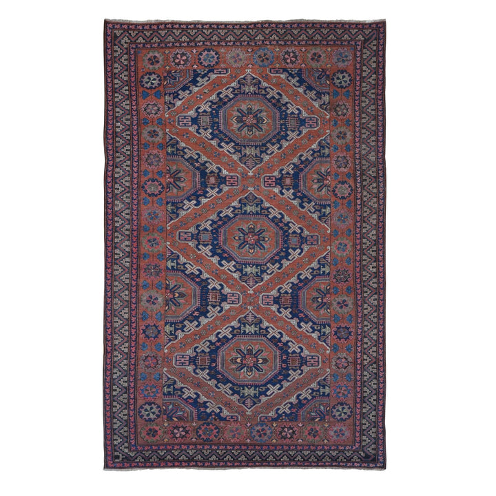 7'0" x 11'0" Vintage Hand Knotted Red Wool Rectangle Oriental Rug - MOA10280599