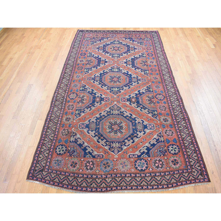 7'0" x 11'0" Vintage Hand Knotted Red Wool Rectangle Oriental Rug - MOA10280599
