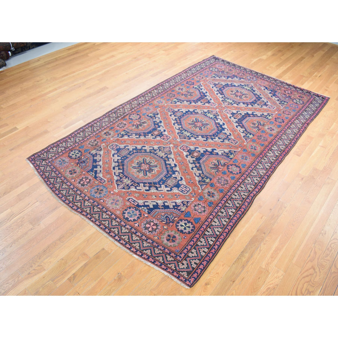 7'0" x 11'0" Vintage Hand Knotted Red Wool Rectangle Oriental Rug - MOA10280599