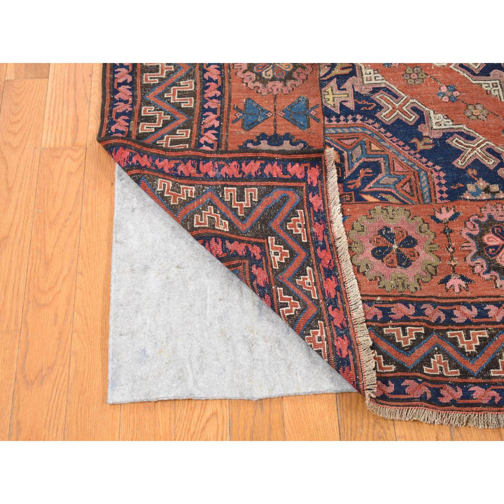 7'0" x 11'0" Vintage Hand Knotted Red Wool Rectangle Oriental Rug - MOA10280599