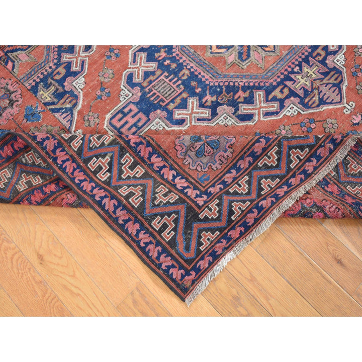 7'0" x 11'0" Vintage Hand Knotted Red Wool Rectangle Oriental Rug - MOA10280599