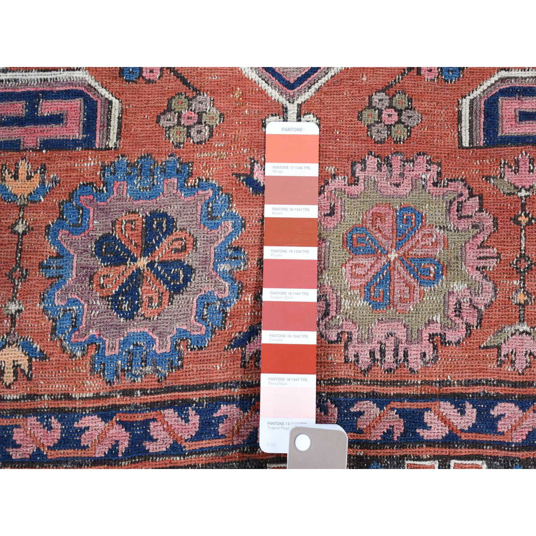 7'0" x 11'0" Vintage Hand Knotted Red Wool Rectangle Oriental Rug - MOA10280599
