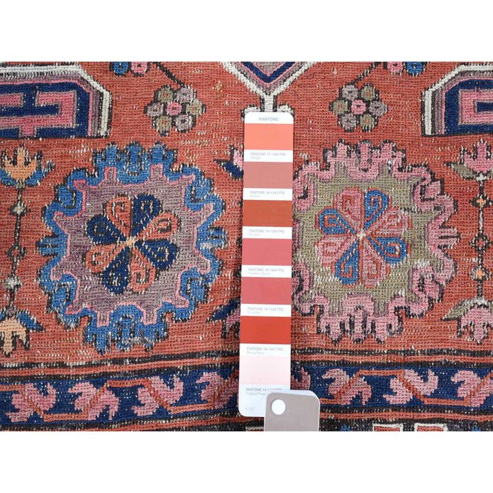 7'0" x 11'0" Vintage Hand Knotted Red Wool Rectangle Oriental Rug - MOA10280599