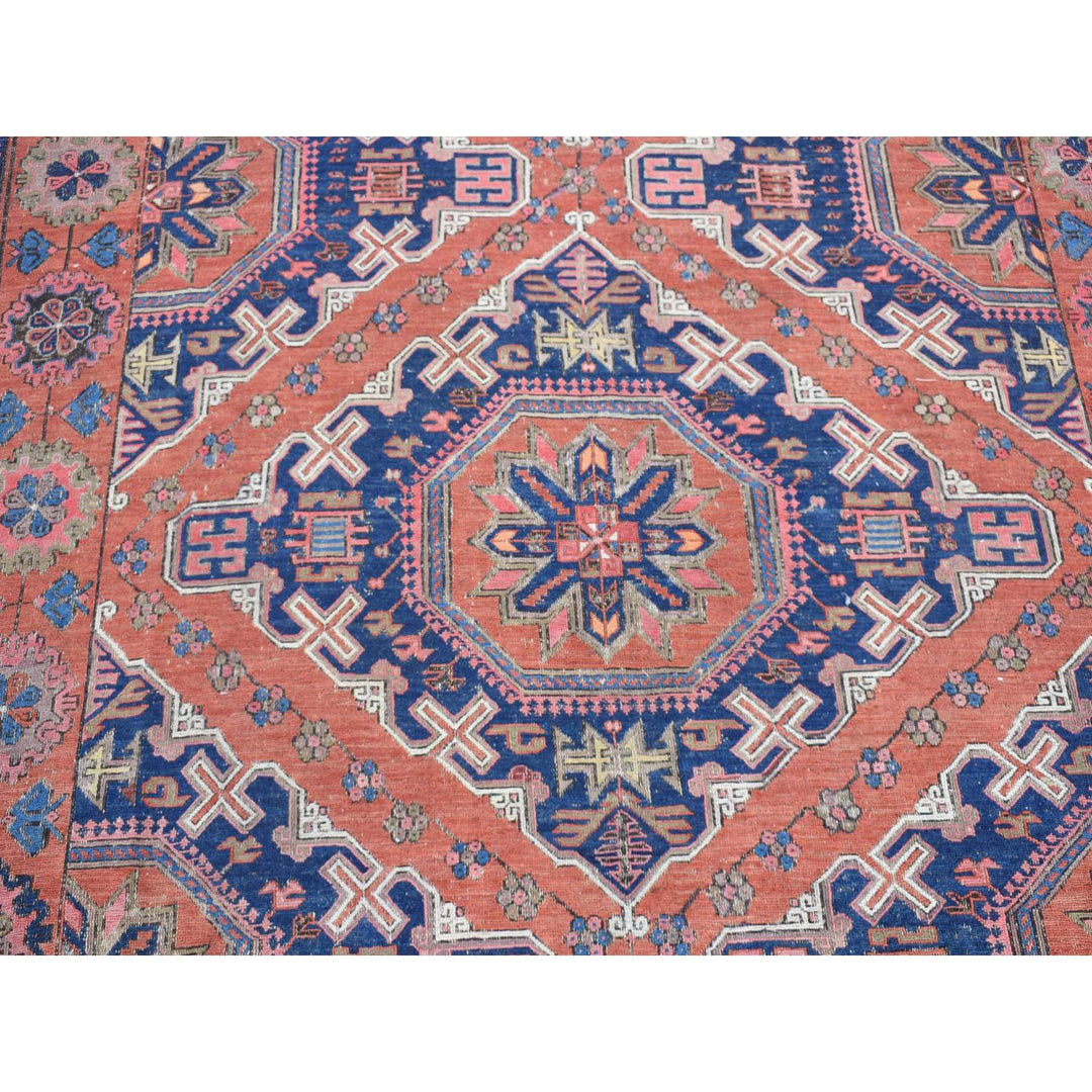 7'0" x 11'0" Vintage Hand Knotted Red Wool Rectangle Oriental Rug - MOA10280599
