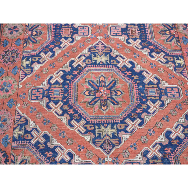7'0" x 11'0" Vintage Hand Knotted Red Wool Rectangle Oriental Rug - MOA10280599