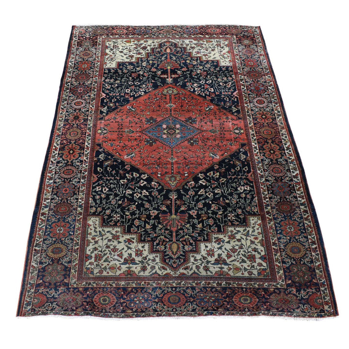 4'2" x 6'6" Vintage Hand Knotted Blue Wool Rectangle Oriental Rug - MOA10280601