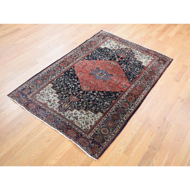 4'2" x 6'6" Vintage Hand Knotted Blue Wool Rectangle Oriental Rug - MOA10280601