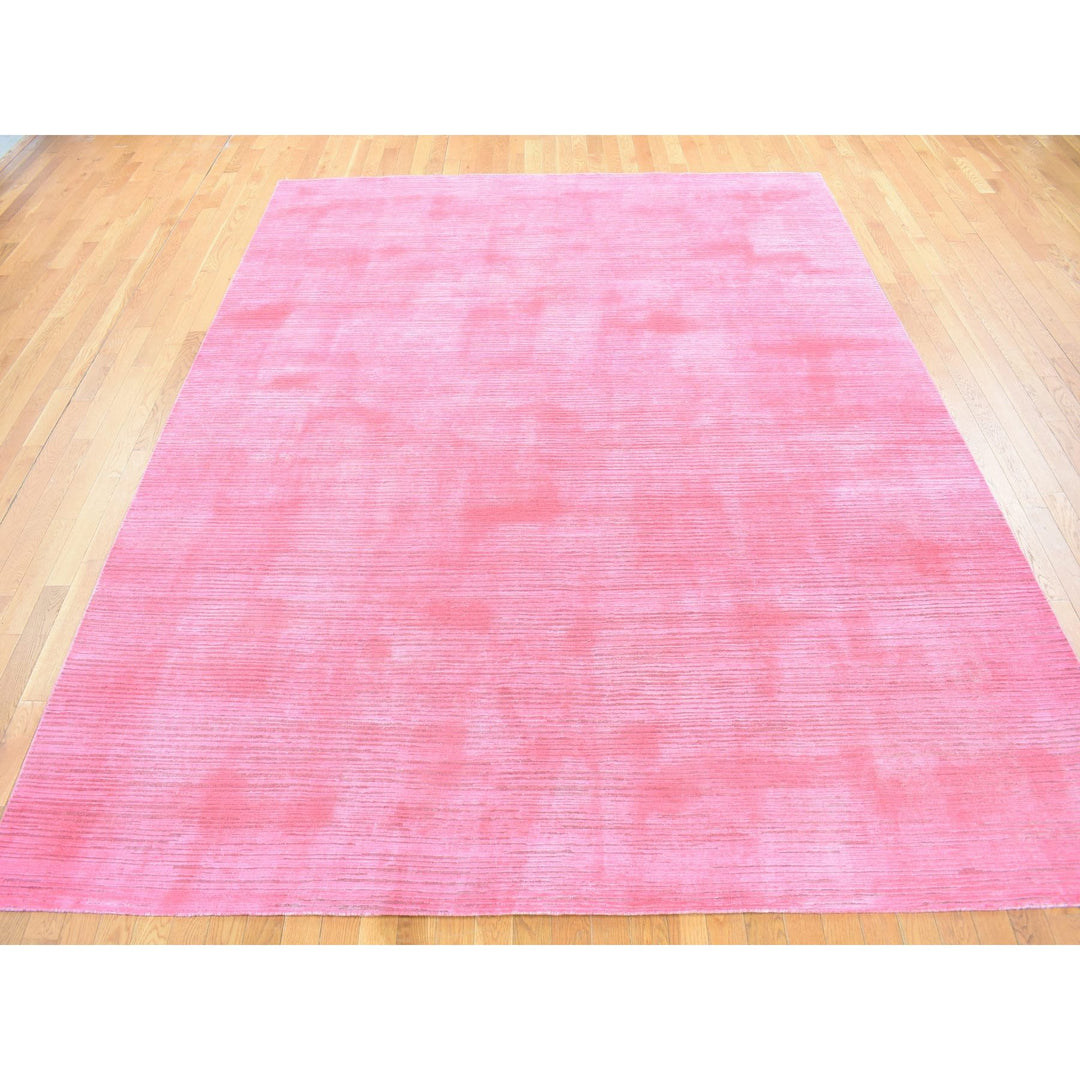 9'1" x 11'10" New Hand Knotted Pink Wool Rectangle Oriental Rug - MOA10280628