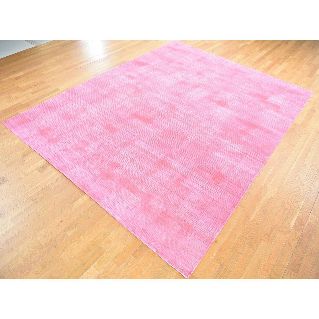 9'1" x 11'10" New Hand Knotted Pink Wool Rectangle Oriental Rug - MOA10280628