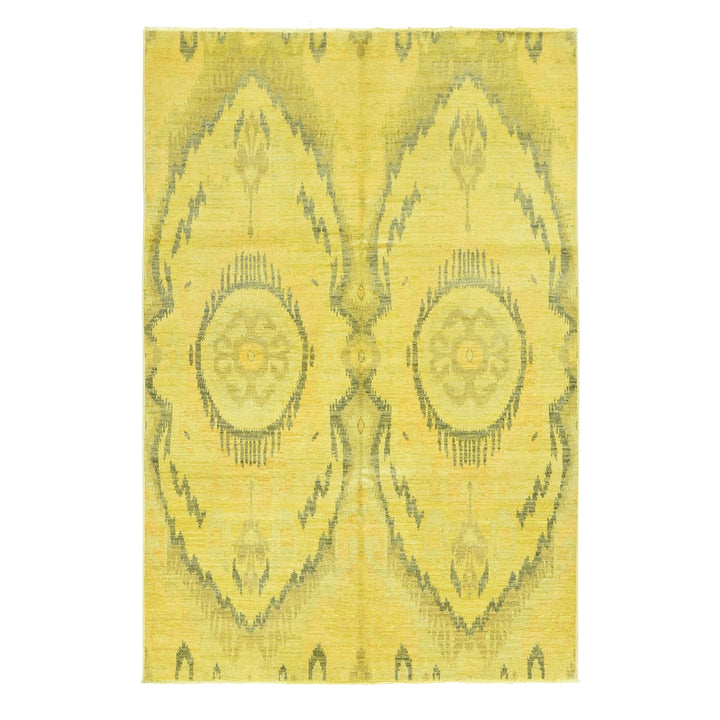 6'2" x 9'2" New Hand Knotted Yellow Wool Rectangle Oriental Rug - MOA10280655