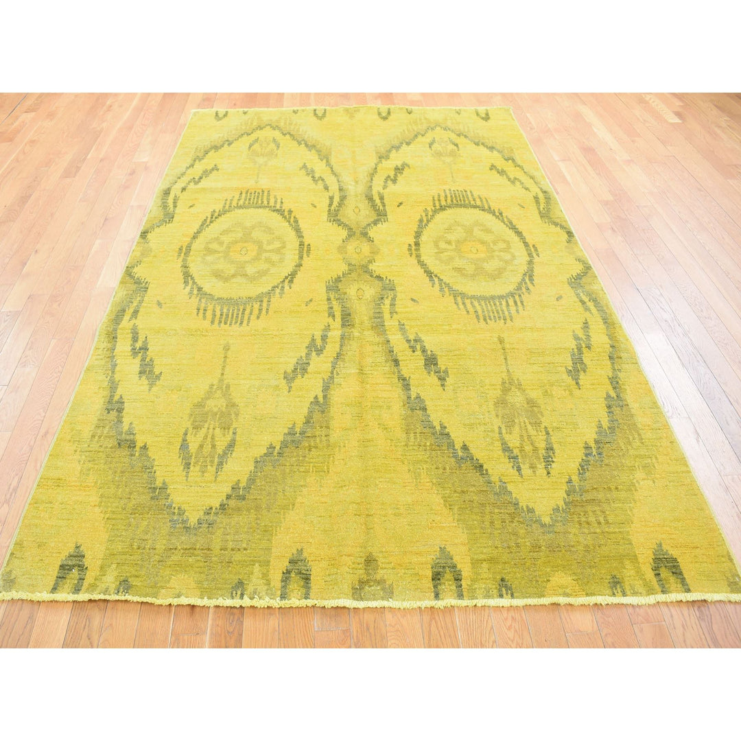 6'2" x 9'2" New Hand Knotted Yellow Wool Rectangle Oriental Rug - MOA10280655