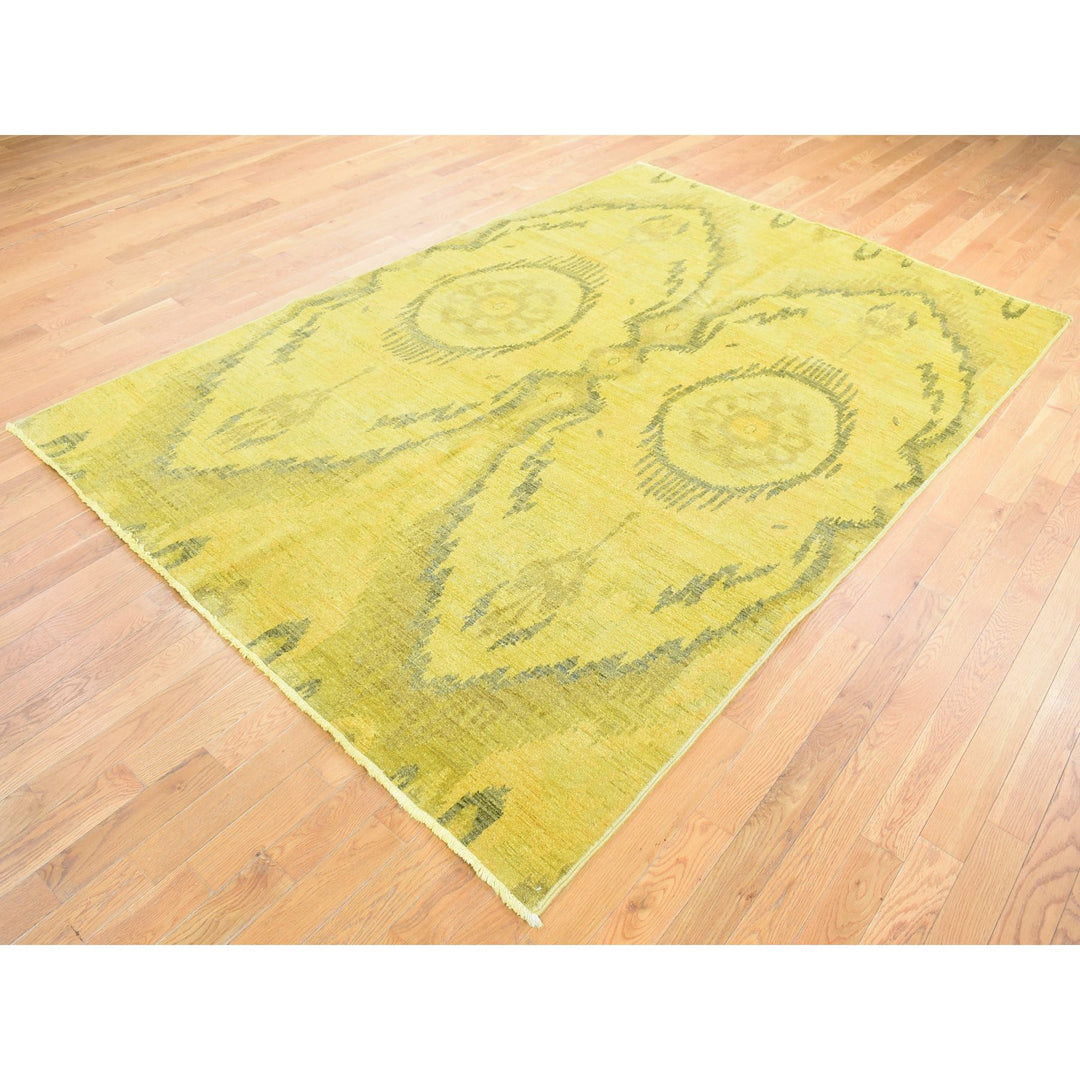 6'2" x 9'2" New Hand Knotted Yellow Wool Rectangle Oriental Rug - MOA10280655