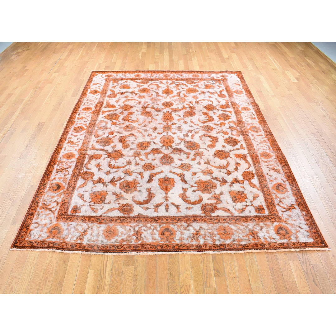 8'1" x 10'9" Vintage Hand Knotted Orange Wool Rectangle Oriental Rug - MOA10280665