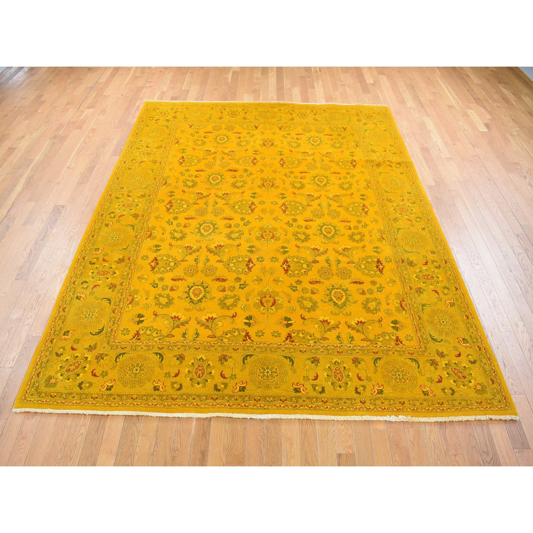 8'2" x 10'1" New Hand Knotted Yellow Cotton Rectangle Oriental Rug - MOA10280667