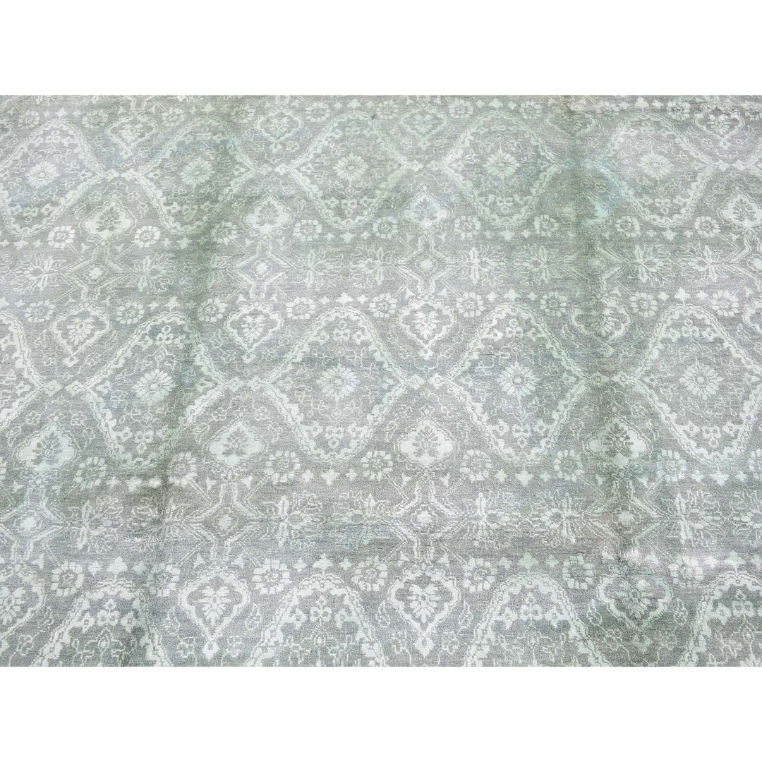 8'0" x 10'1" New Hand Knotted Green Wool & Silk Rectangle Oriental Rug - MOA10280677