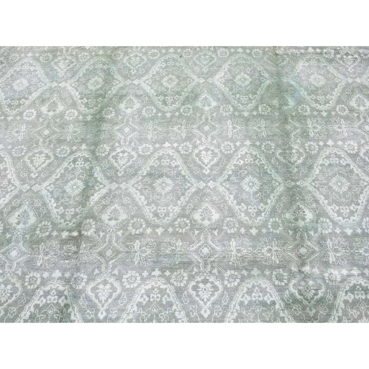 8'0" x 10'1" New Hand Knotted Green Wool & Silk Rectangle Oriental Rug - MOA10280677