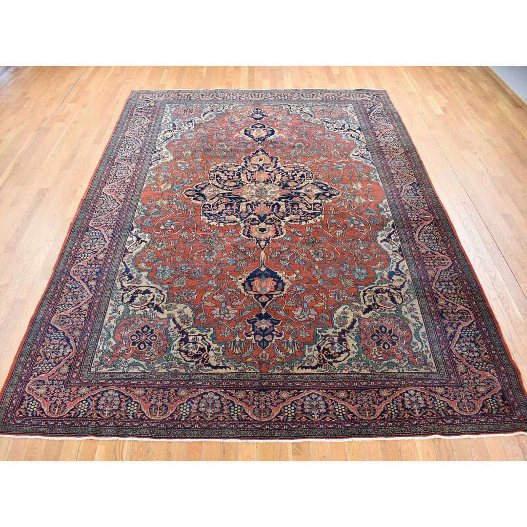9'0" x 12'0" Vintage Hand Knotted Red Wool Rectangle Oriental Rug - MOA10280722