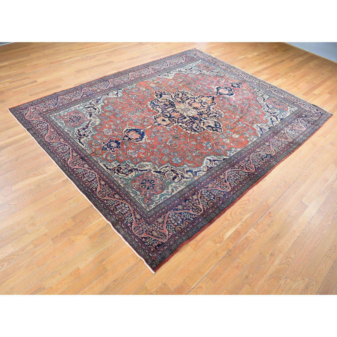 9'0" x 12'0" Vintage Hand Knotted Red Wool Rectangle Oriental Rug - MOA10280722
