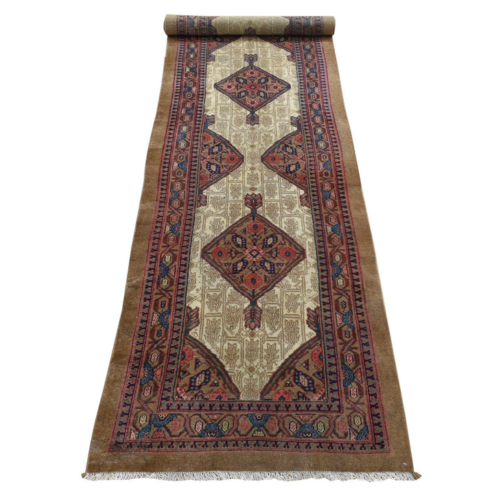 3'2" x 14'10" Vintage Hand Knotted Brown Wool Runner Oriental Rug - MOA10280729