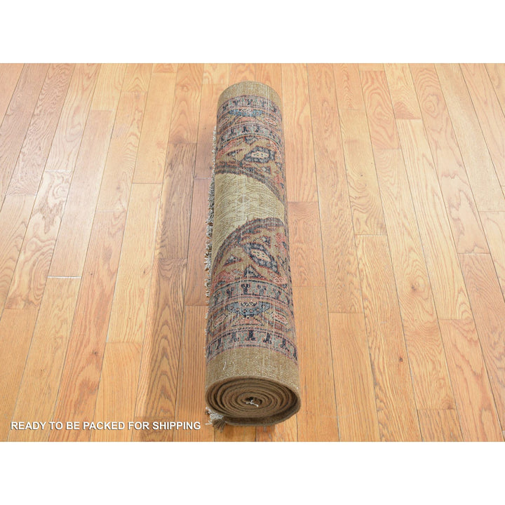 3'2" x 14'10" Vintage Hand Knotted Brown Wool Runner Oriental Rug - MOA10280729