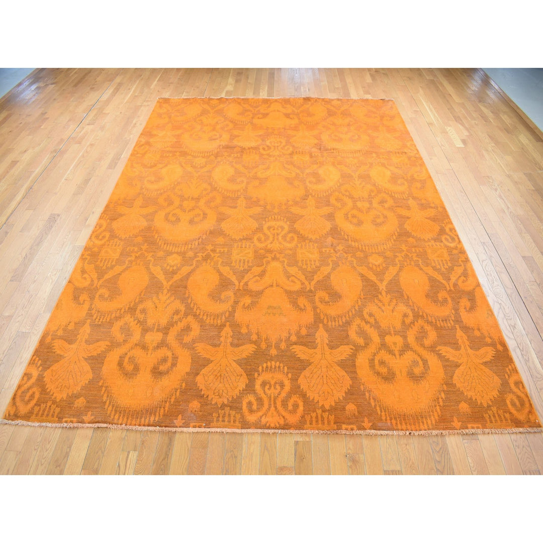 9'1" x 12'3" New Hand Knotted Orange Wool Rectangle Oriental Rug - MOA10280735