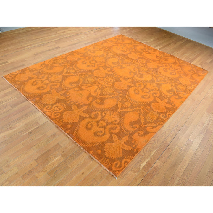 9'1" x 12'3" New Hand Knotted Orange Wool Rectangle Oriental Rug - MOA10280735