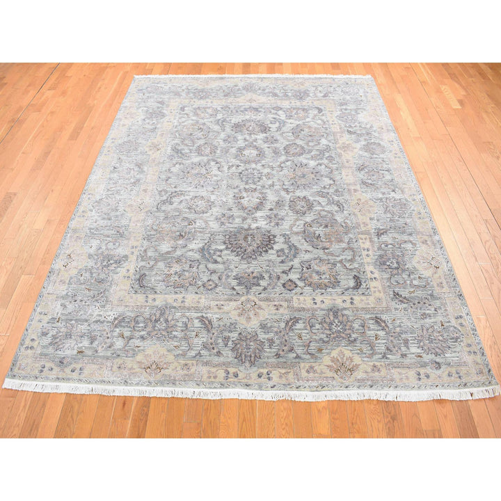 7'10" x 10'0" New Hand Knotted Green Wool & Pure Silk Rectangle Oriental Rug - MOA10280739