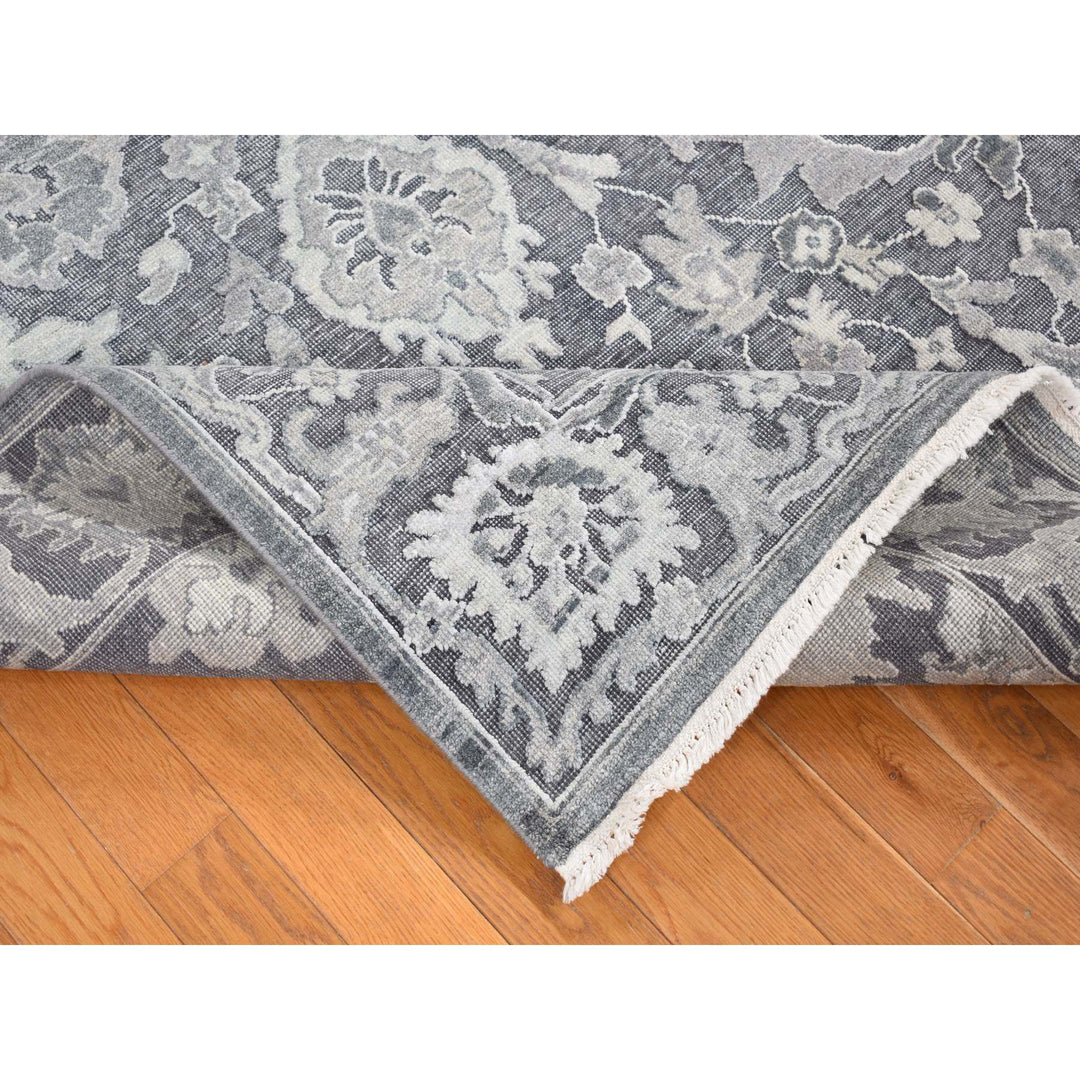 7'9" x 10'0" New Hand Knotted Grey Wool & Silk Rectangle Oriental Rug - MOA10280740