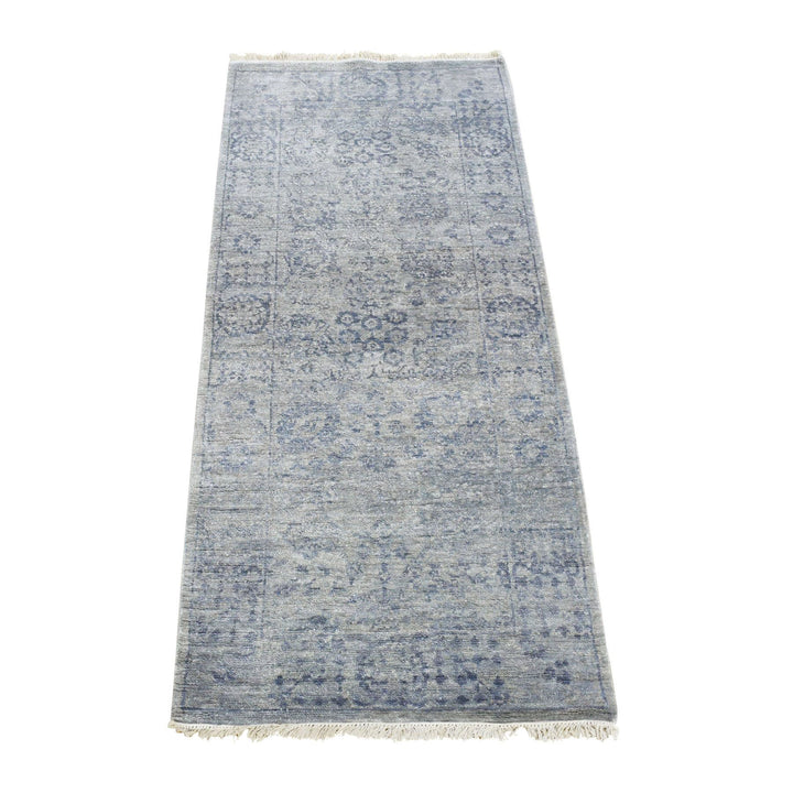 2'6" x 5'10" New Hand Knotted Grey Silk Runner Oriental Rug - MOA10280745