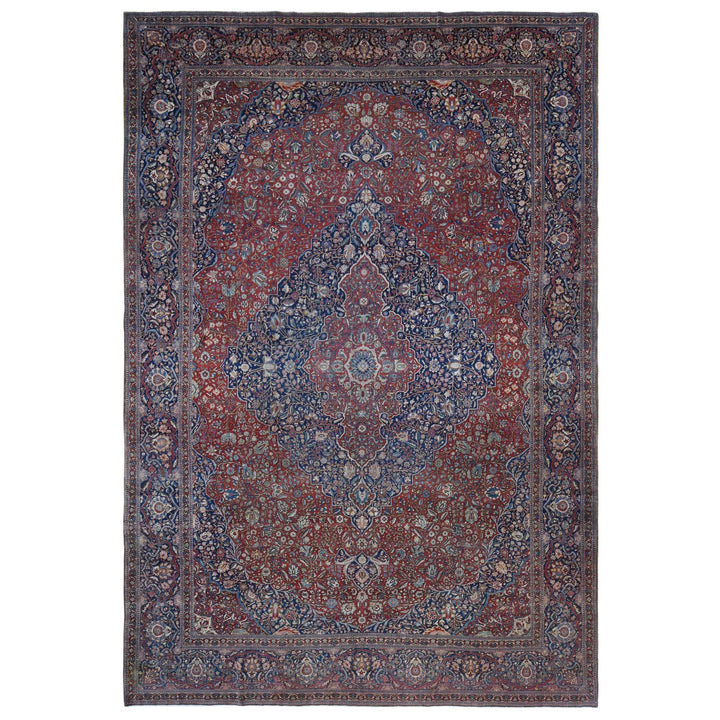 11'2" x 16'8" Vintage Hand Knotted Red Wool Rectangle Oriental Rug - MOA10280779