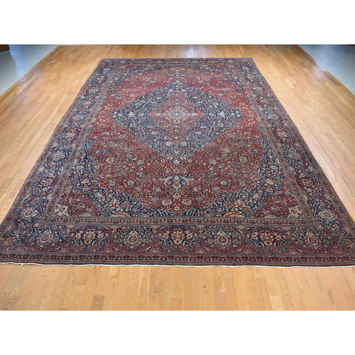 11'2" x 16'8" Vintage Hand Knotted Red Wool Rectangle Oriental Rug - MOA10280779