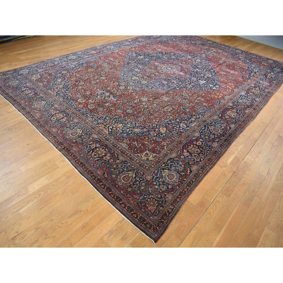 11'2" x 16'8" Vintage Hand Knotted Red Wool Rectangle Oriental Rug - MOA10280779