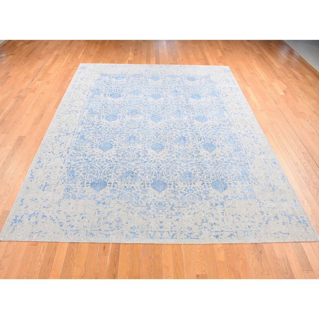 8'9" x 11'9" New Hand Loomed Blue Wool & Art Silk Rectangle Oriental Rug - MOA10280797