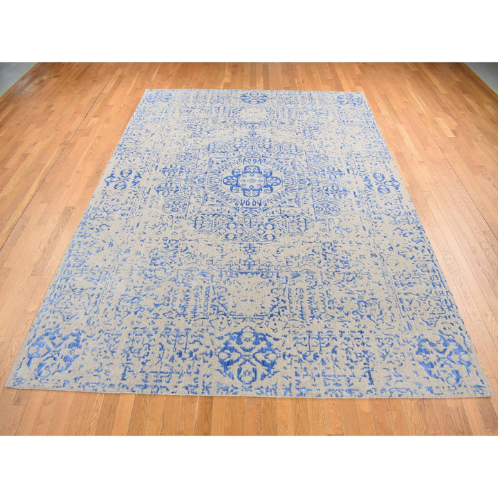 8'9" x 12'0" New Hand Loomed Blue Wool & Art Silk Rectangle Oriental Rug - MOA10280800