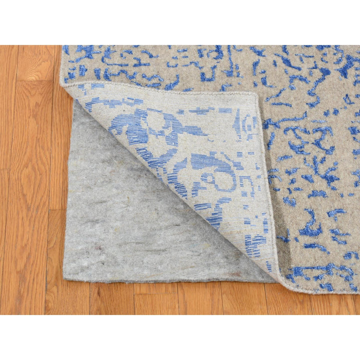 8'9" x 12'0" New Hand Loomed Blue Wool & Art Silk Rectangle Oriental Rug - MOA10280800