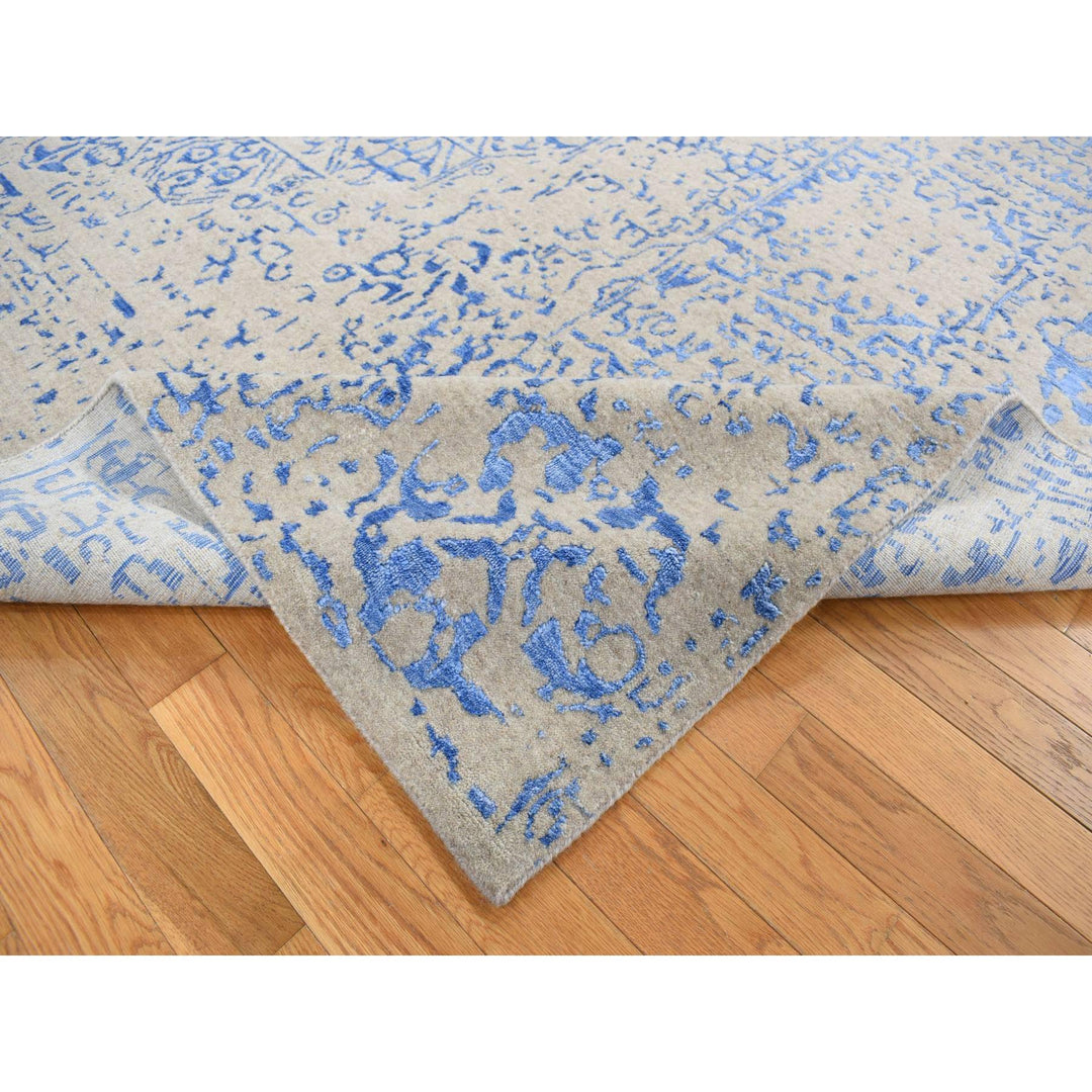 8'9" x 12'0" New Hand Loomed Blue Wool & Art Silk Rectangle Oriental Rug - MOA10280800