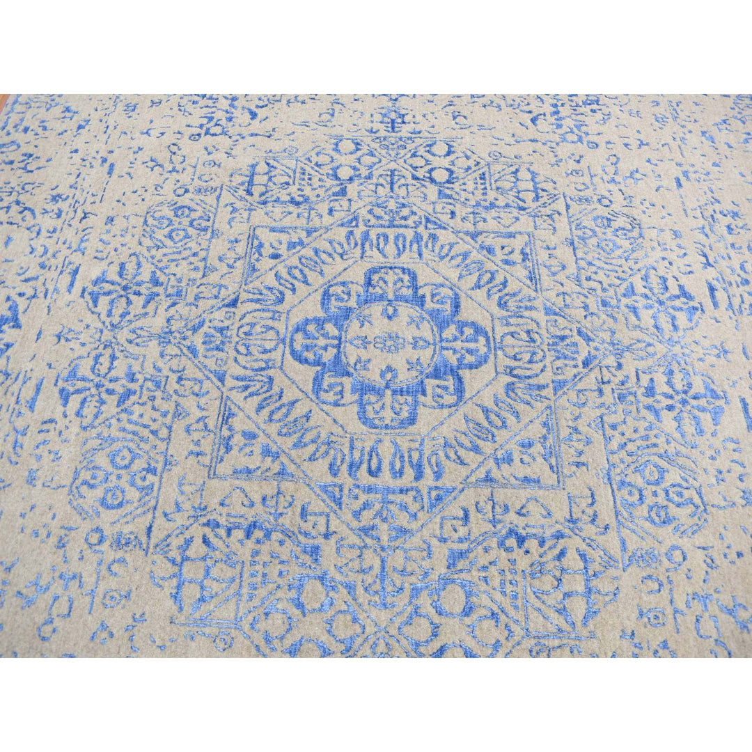 8'9" x 12'0" New Hand Loomed Blue Wool & Art Silk Rectangle Oriental Rug - MOA10280800