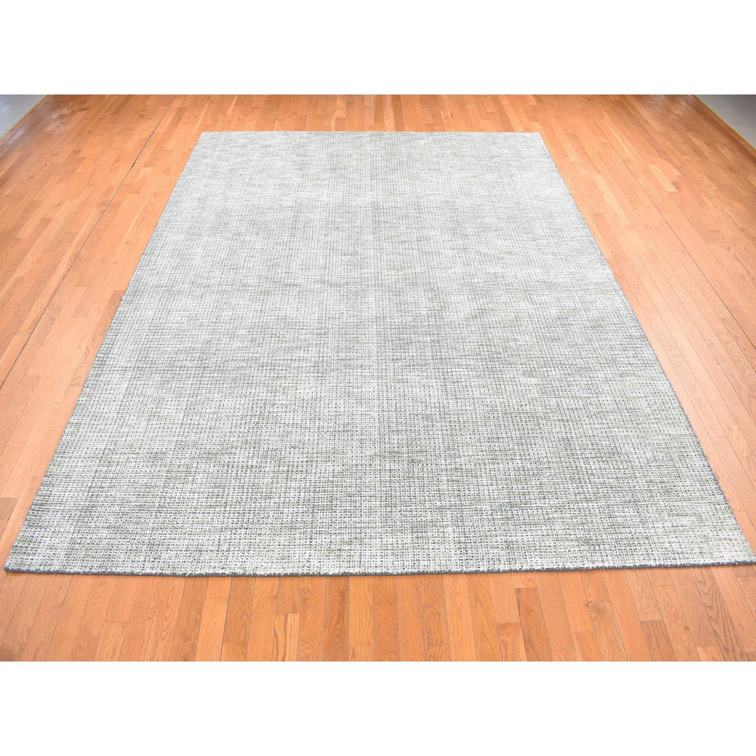 9'1" x 12'1" New Hand Loomed Green Wool & Silk Rectangle Oriental Rug - MOA10280812